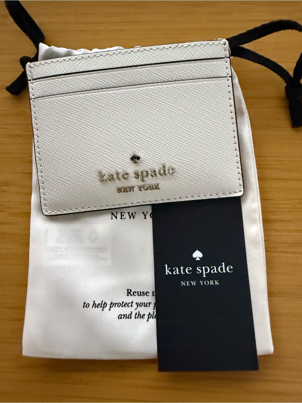 kate spade New York White Saffiano Leather Card Case with Gold Logo